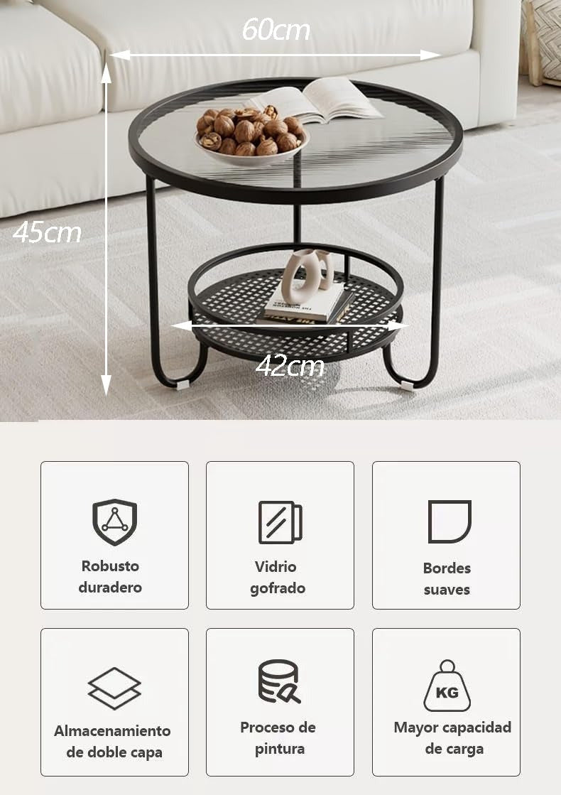 MFurn Coffee Table with Storage Shelf – Metal & Glass, Black