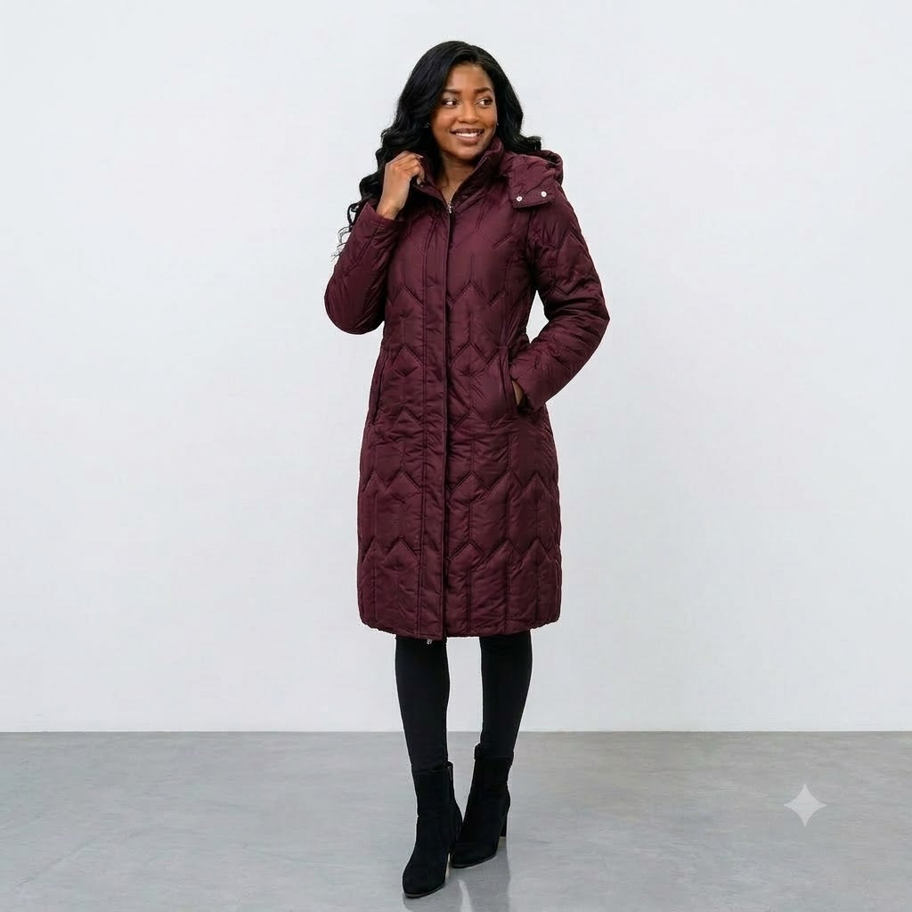 Women's Hooded Long Puffer Jacket – Quilted Winter Coat