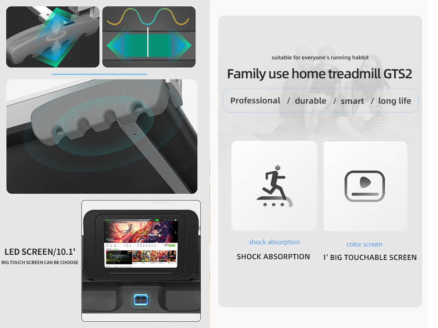 Pro-Sportz GTS2 Treadmill with Massager & 10.1" TFT Touchscreen (Bluetooth Enabled)