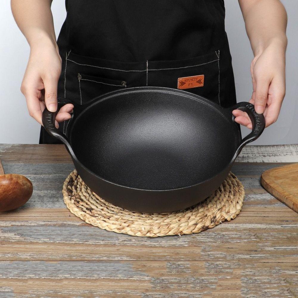 MHome Cast Iron Stew Pot with Wooden Lid – 20cm Non-Stick Soup & Cooking Pot