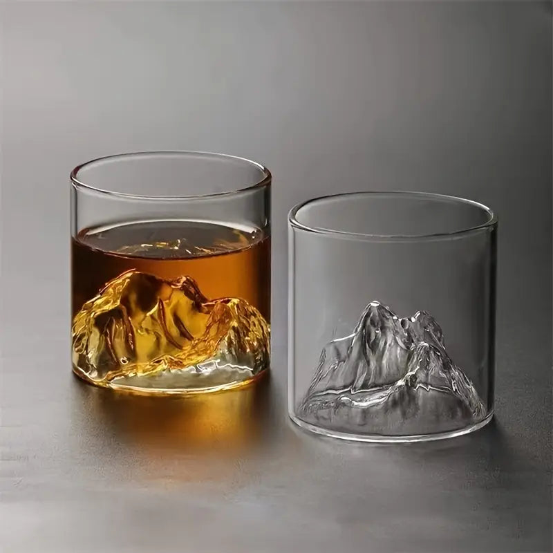 Japanese-Inspired Mountain Whiskey Glass Set – 4-Piece Double-Walled Artistic Glass Cups