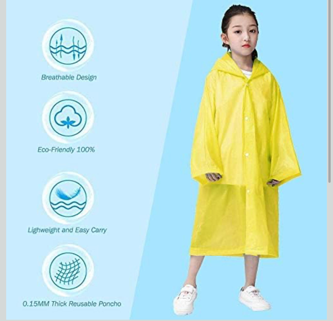 Raincoats For Kids ,Reusable EVA Children Raincoat for 6-14 Girls Boys, Portable Rain Jackets With Hood