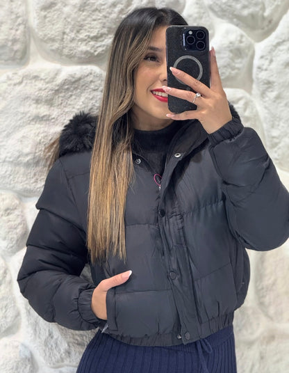 Ladies Hooded Cropped Puffer Jacket-Various Colours