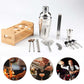 Cocktail Shaker with Wooden Stand Set 750ml - 12pc