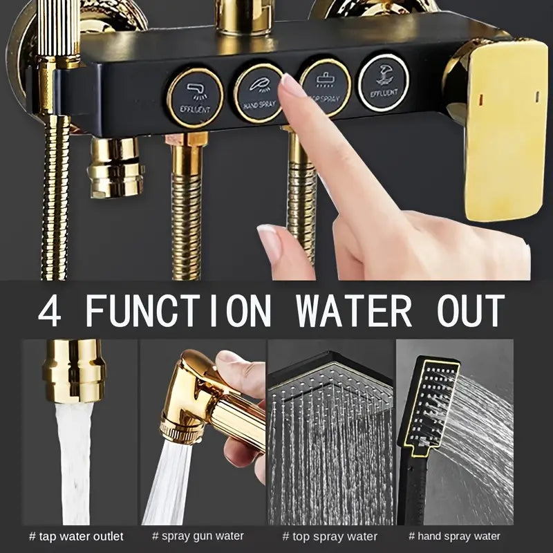 MHome Black & Gold Modern Shower System – 20.3 cm Rain Showerhead, Handheld & Tub Faucet