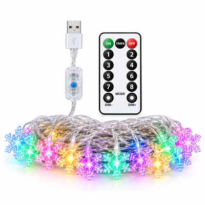 RGB USB LED Snowflake Curtain String Lights with Remote, 4m x 0.6m