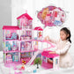 Princess Villa DIY Dollhouses Pink Castle Play With Slide Yard Kit Assembled Doll House Toy Birthday New Year Gift