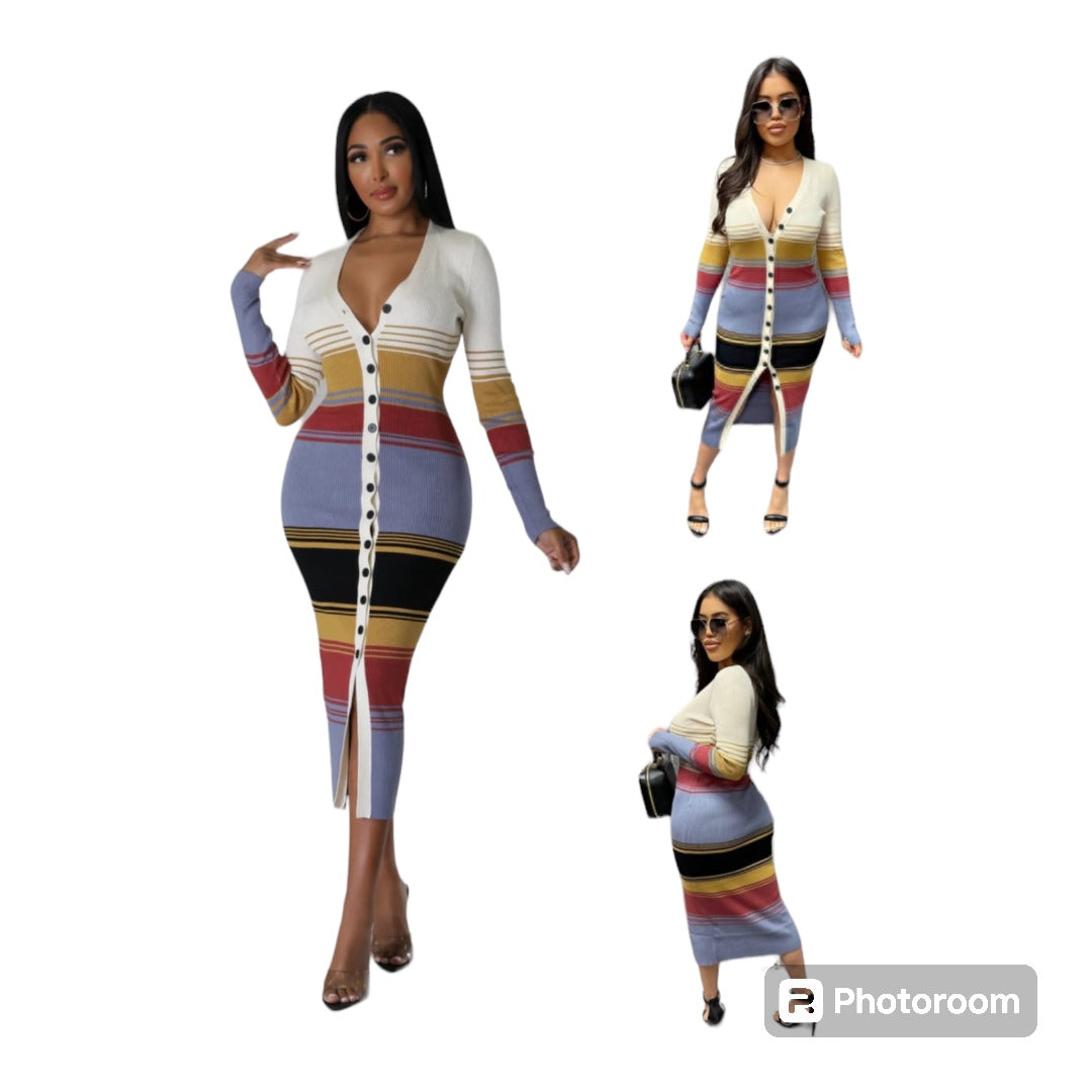 Ladies Block Colour Knitted Dress