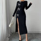Women's Elegant Bow Decor High Slit Waist Clinching Dress,  Maxi Women Outfit-Various Options