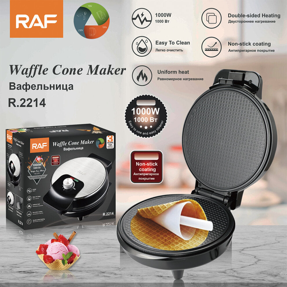 RAF Electric Waffle Cone Maker, Ice Cream Roll Iron Machine, Crispy Crepe Egg Rolls Nonstick Dessert Baking Pan, for Kitchen Cooking