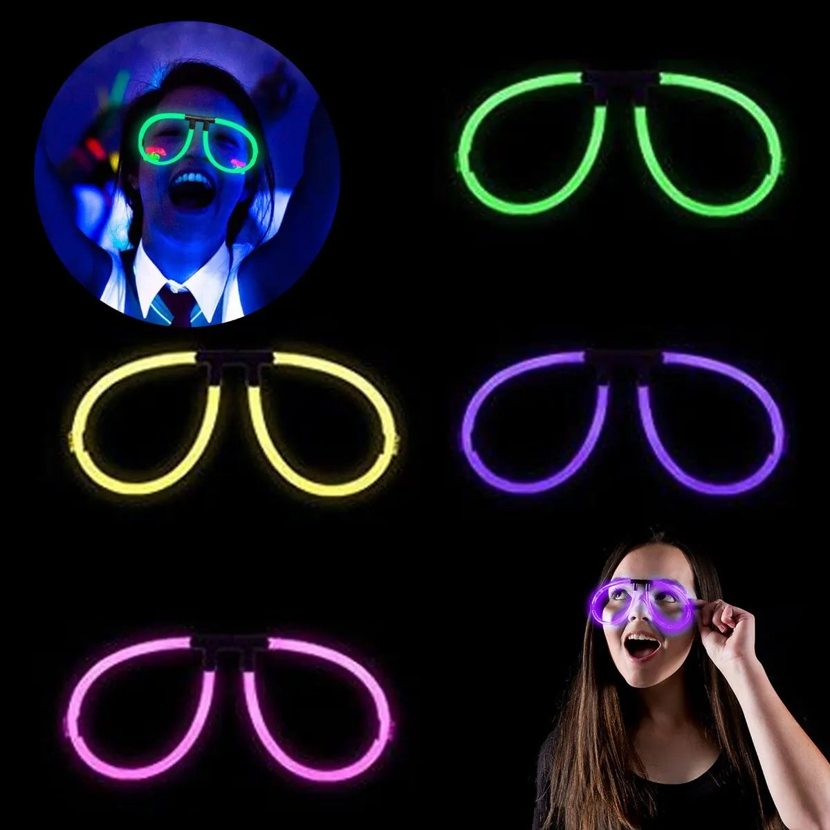 NEON GLOW GLASSES Spectacles Kids Birthday Party Novelty Loot Bag Filler Set