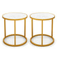MFurn Marble Top Round Side Table End Table with Golden Metal Frame-Set of 2