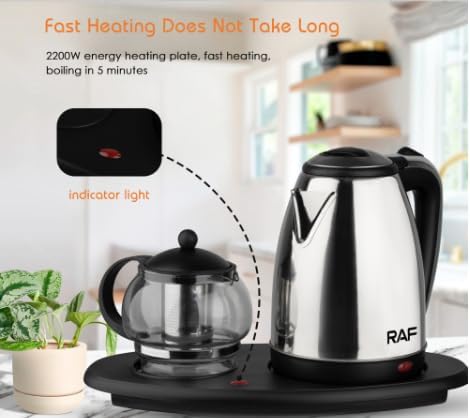 RAF R.7899 2.2L Electric Kettle with 1L Glass Tea Pot & Infuser – 1800W Rapid Boil, LED Indicator