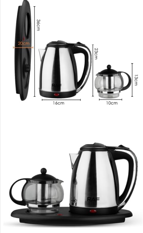 RAF R.7899 2.2L Electric Kettle with 1L Glass Tea Pot & Infuser – 1800W Rapid Boil, LED Indicator