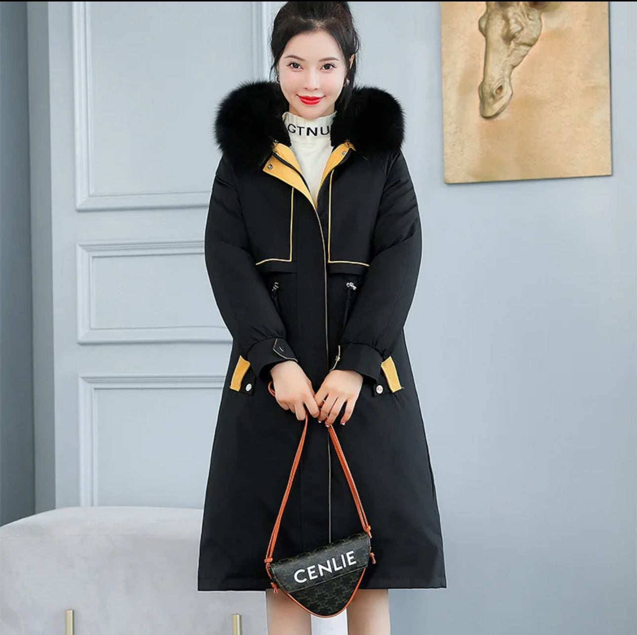 Winter Warm Women Long Parka Fur Collar Cotton Hooded Jacket