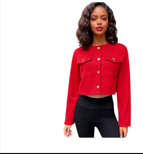 Ladies Cropped Melton Shacket-Various Colours