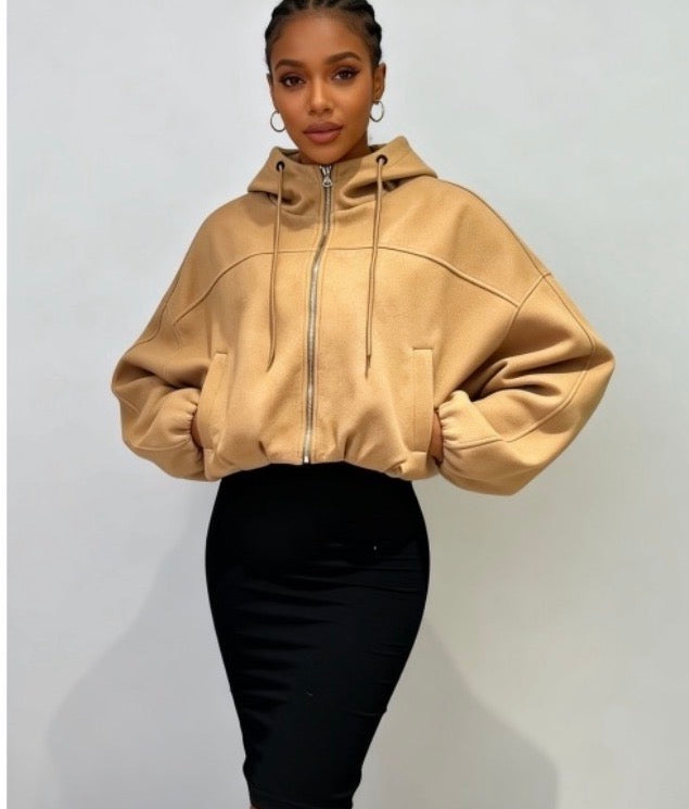 Ladies Oversized Cropped Zip-Up Hoodie-Various Colours