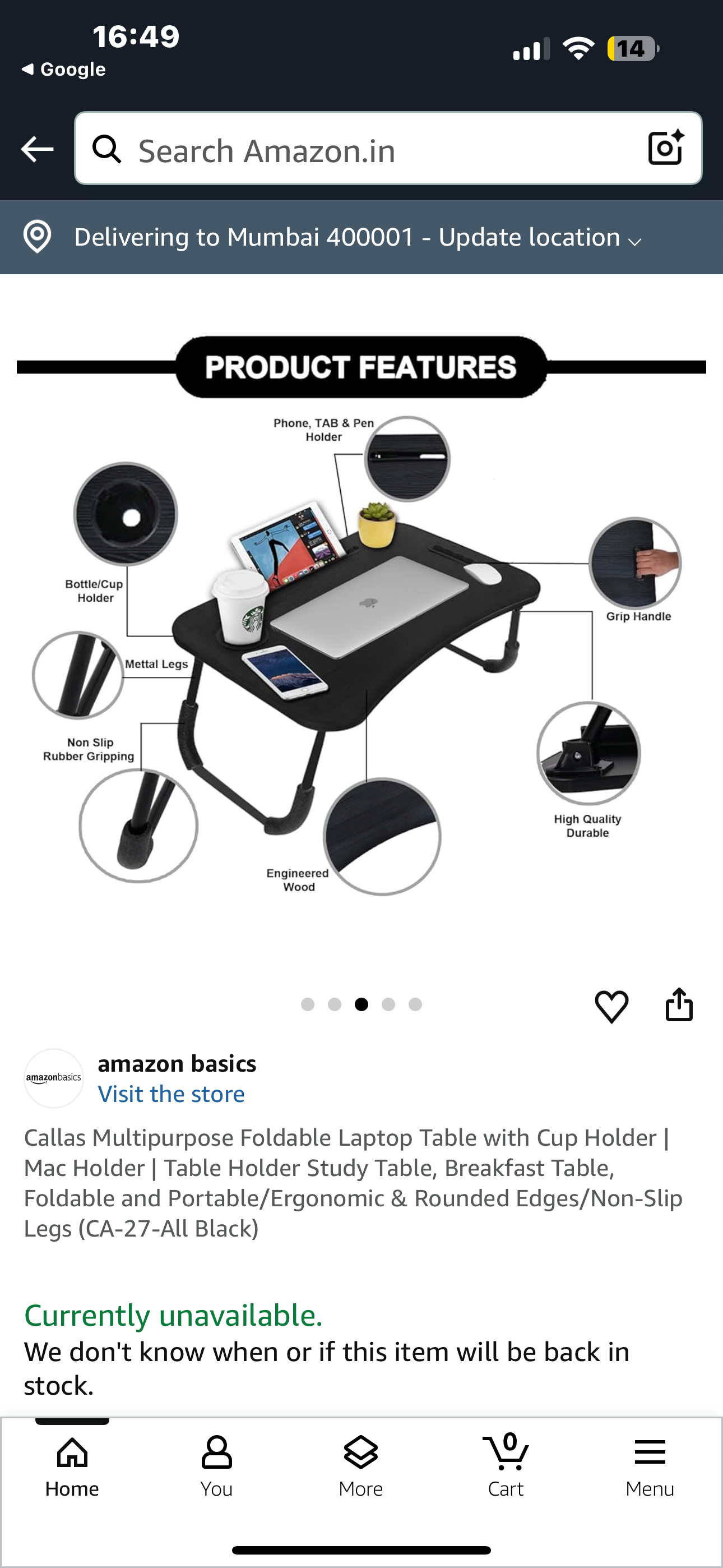 MHome  Multipurpose Foldable Laptop Table with Cup Holder | Mac Holder | Table Holder Study Table- Available in Black or Brown