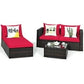 MFurn Kail Inspired 5-Piece Rattan Patio Sofa Set with Red Cushions & Ottoman