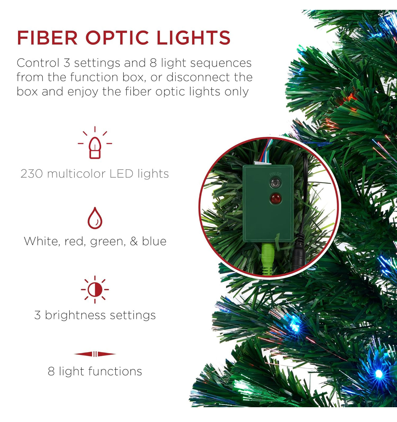 MHome Christmas Tree Pre-Lit Fiber Optic Artificial Pine Christmas Tree,Multicoloured LED Lights & Stand-Various Options