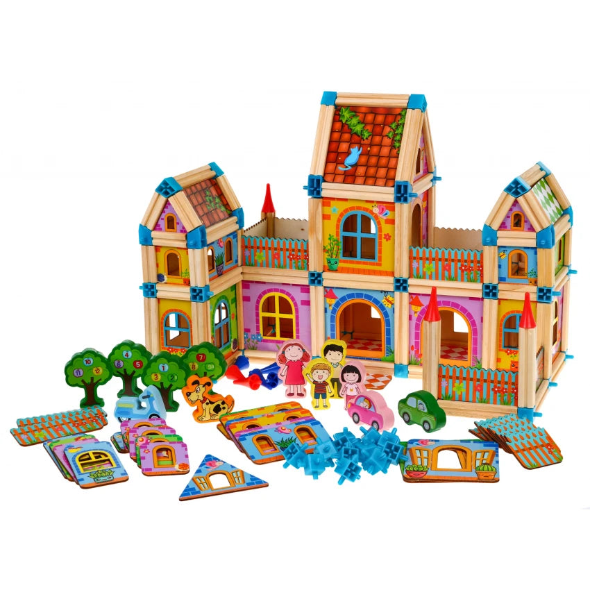Kids DIY Children's Multi-functional Building Blocks Interactive Educational Wooden Doll House 268pc