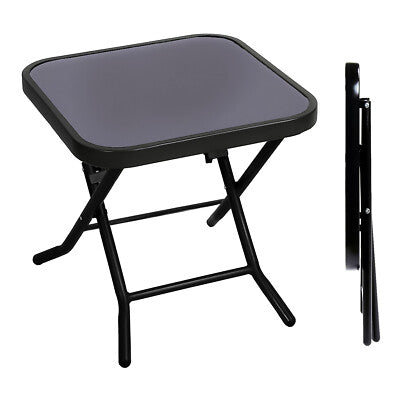 MFurn Patio Bistro Folding Coffee Table – Black Glass Top Outdoor & Indoor Square Table