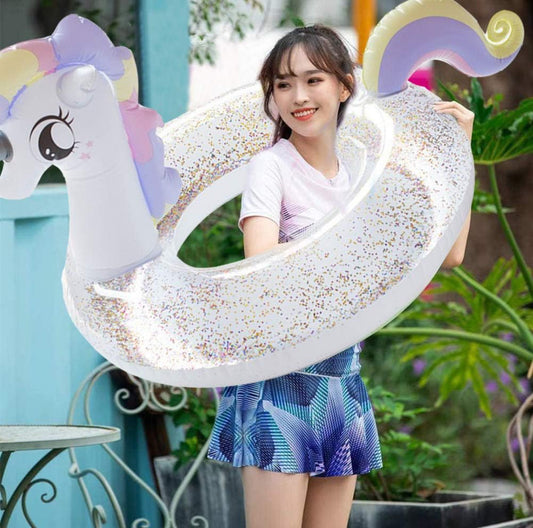 Inflatable Pool Floats, Unicorn Swimming Aids, Inflatable Swimming Ring, Glitter White Swimming Ring, Unicorn Pool Inflatable Pool Swimming, PVC Inflatable Floating Bed With Sequins