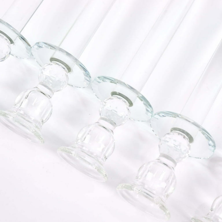 MHome  5-Arm Crystal Round Glass Taper Candle Candelabra, Pillar Candle Holder Wedding Centerpiece