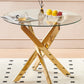 MFURN 130cm Round Glass Dining Table with Chrome Cross Metal Legs