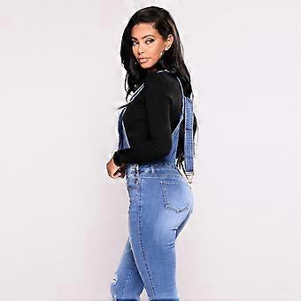 Ladies Denim Distressed Skinny  Dungarees Jumpsuit