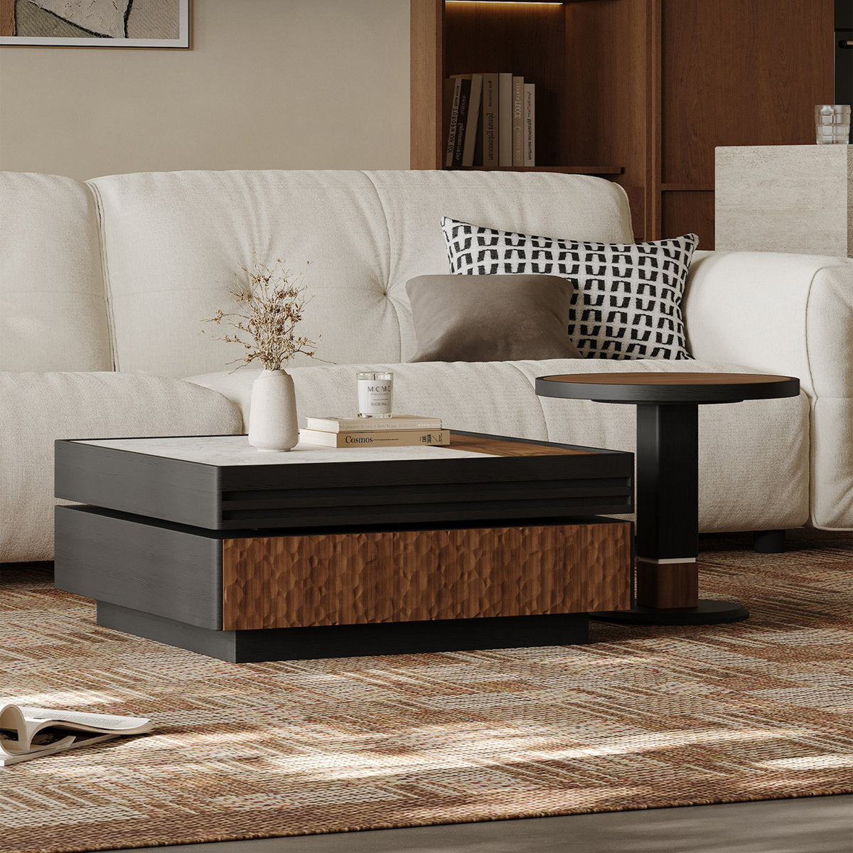 MFURN Italian Style Multi-Layered Wood Coffe Table 2pc Set