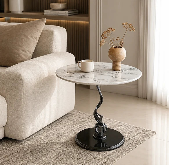 MFURN Marble Side Table | Modern Round Marble Accent Table