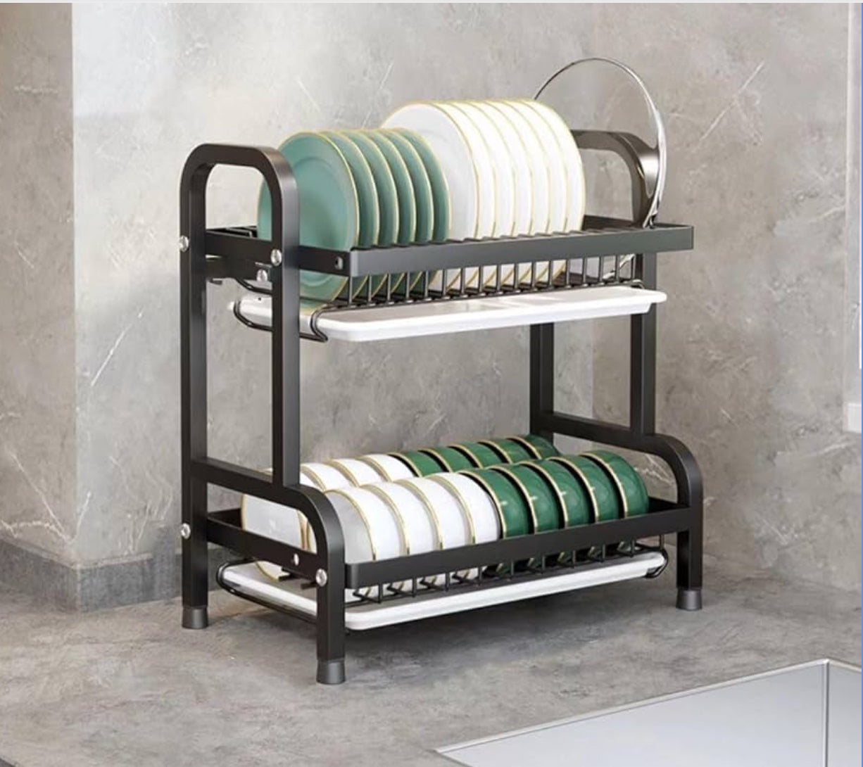 MHome 2-Tier Stainless Steel Dish Rack – Durable Organizer for Plates, Cups & Utensils