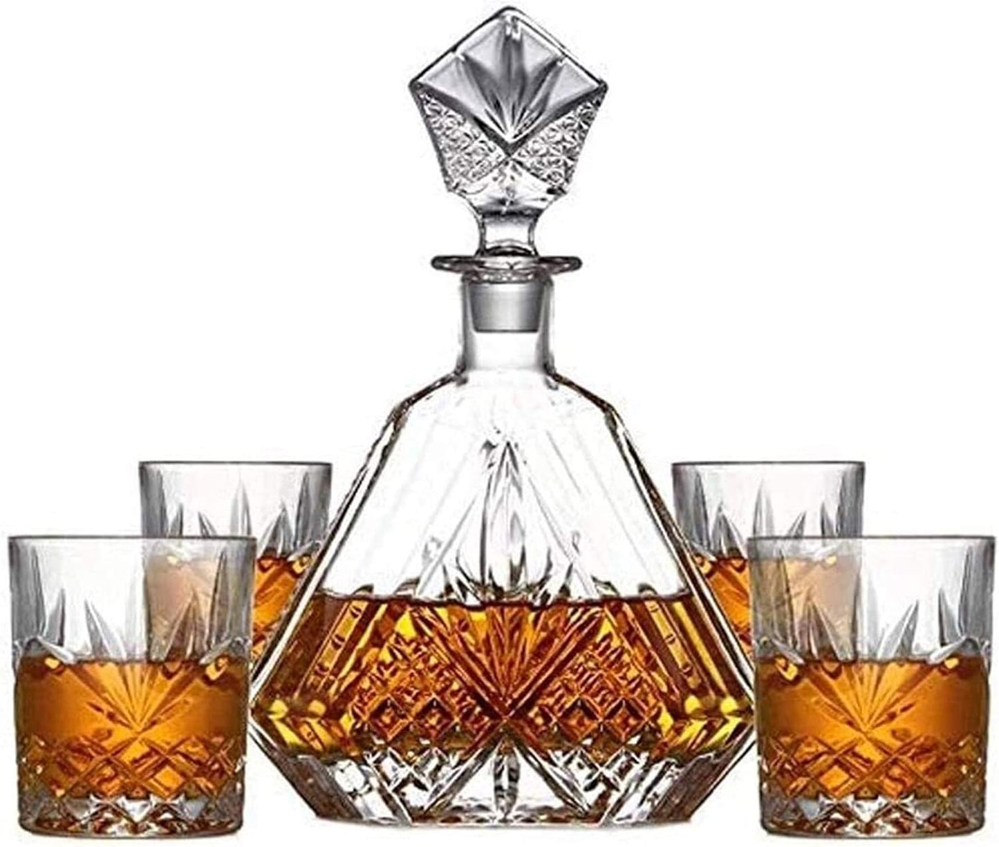 MHome Crystal Whiskey Decanter Set With 6pc Whisky Glasses for Liquor Scotch Bourbon Set