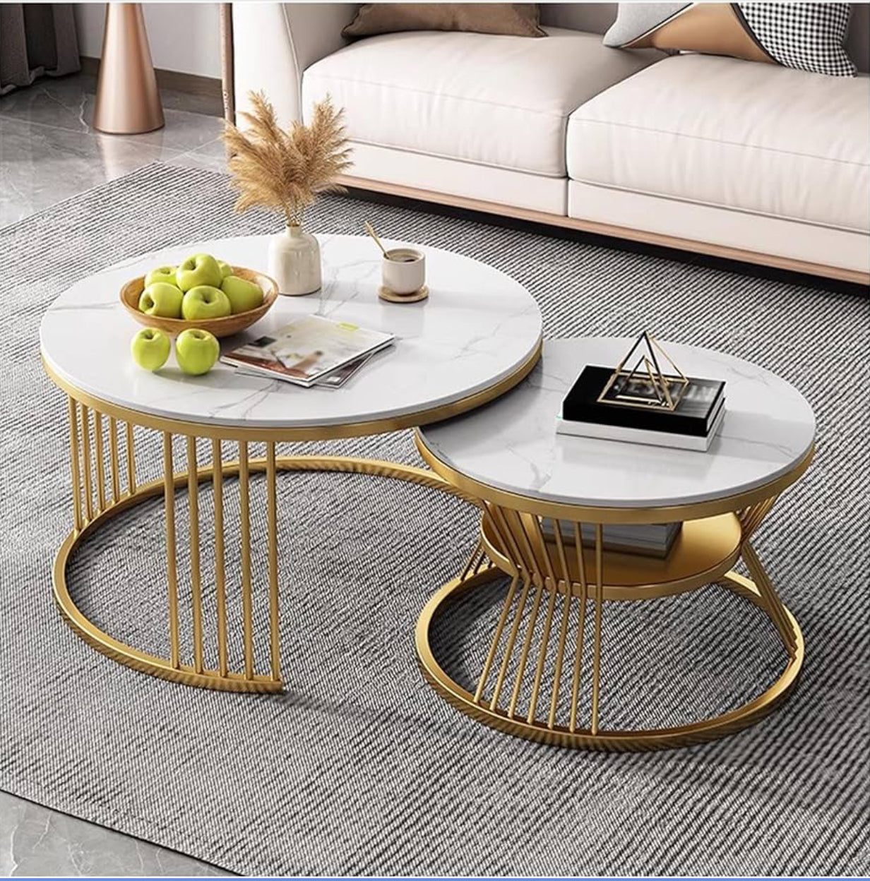 MFurn Nesting End Table – Slate Round Coffee Tables with Metal Frame