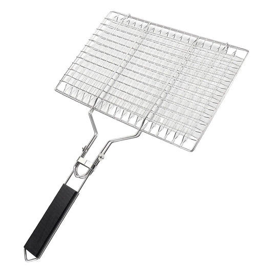 Master BBQ Collection Stainless Steel Clip-Type Grill Basket With Foldable Black Handle