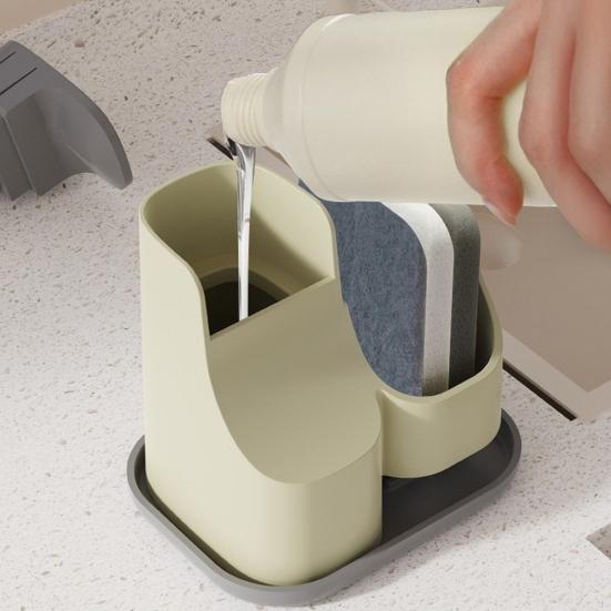 MHome Dish Soap Dispenser with Storage Shelf – Press-Type Pump & Caddy | Refillable Kitchen Organizer