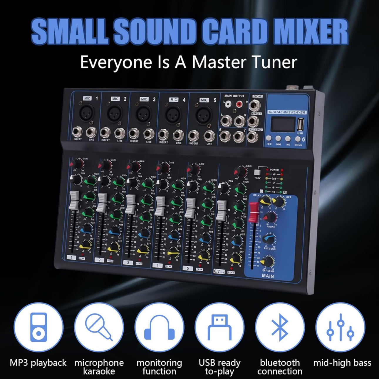 Lexuco 7 Channel Mixer with Bluetooth and USB Mixer