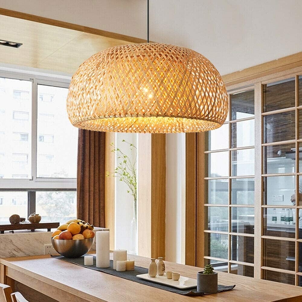 MHome Bamboo Wicker Rustic Vintage Rattan Shade Hanging Pendant Light-Various Options