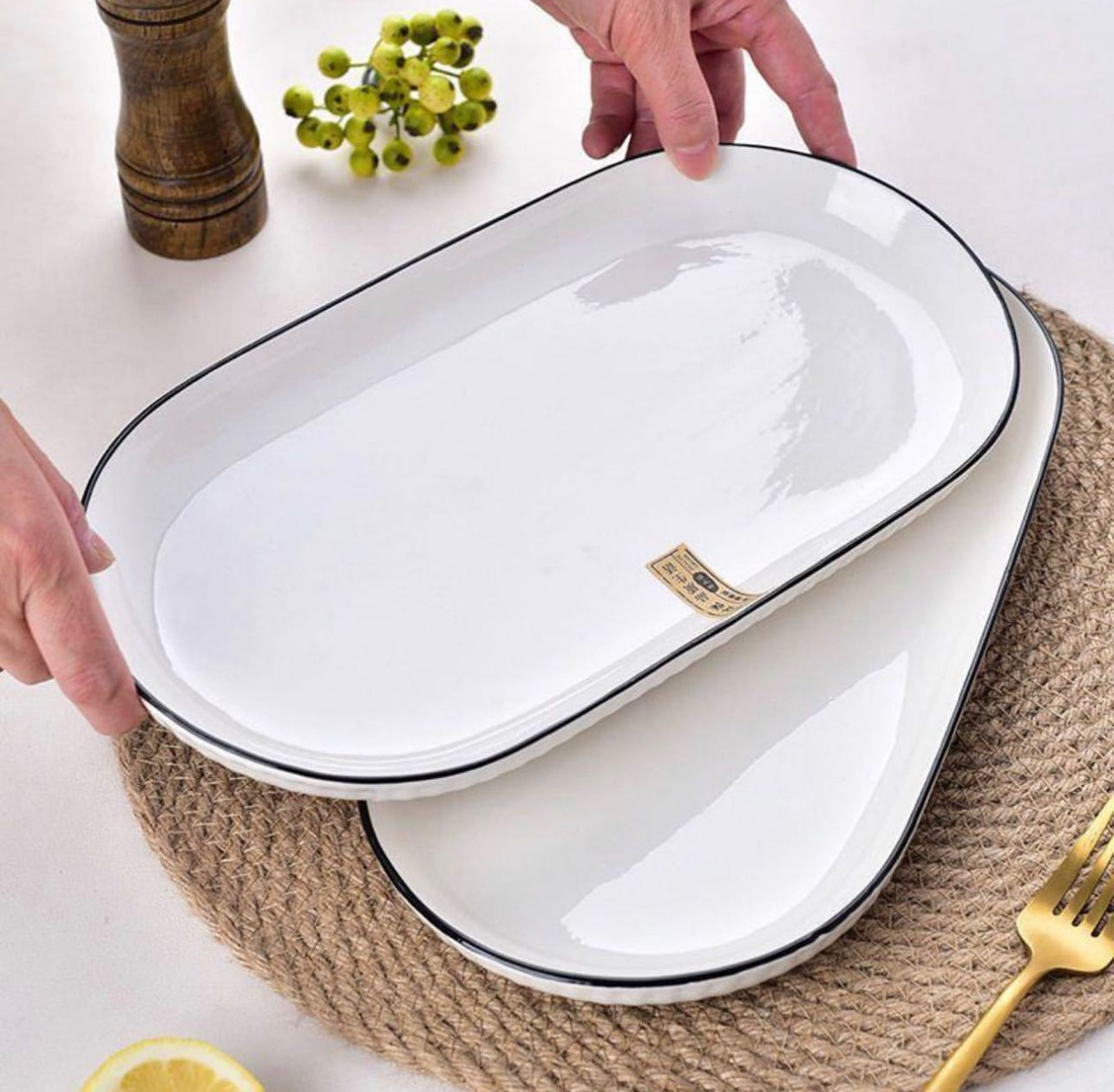 Porcelain Serving Platter Rectangular Plate Tray for Party, Microwave and Dishwasher Safety -30cm