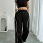 Women's Casual Streetwear T-Shirt And Wide Leg Pants 2pc Set- Various Colours