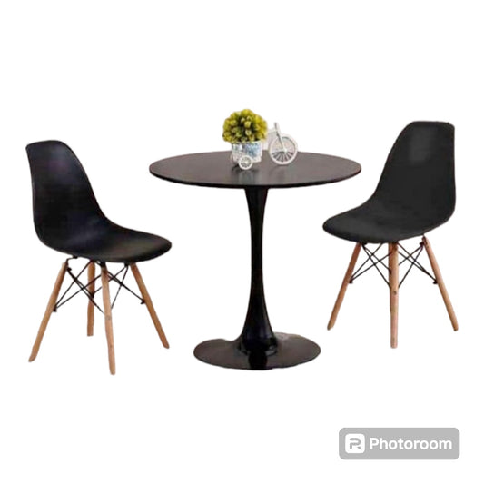 Round Tulip Table, mid-Century Modern Pedestal Dining Table,Inc 2 x Chairs (Black)- 3pc