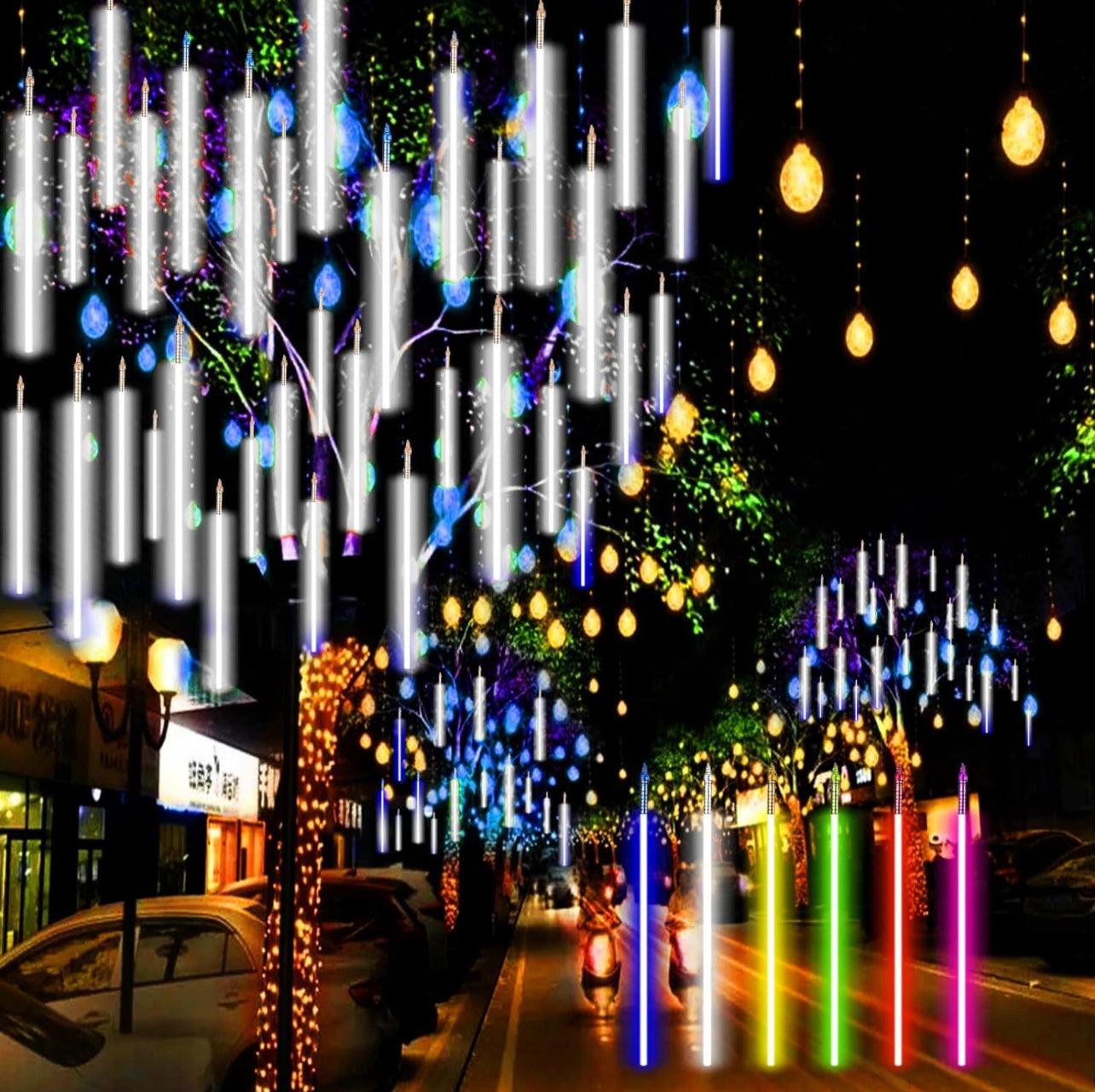 Christmas LED Meteor Shower Rain Lights 80cm 8 Tubes SMD LEDs IP65 Waterproof Rain Lights Outdoor Icicle Snow String Lights for Outdoor Wedding Garden Tree Home Decor, cool white