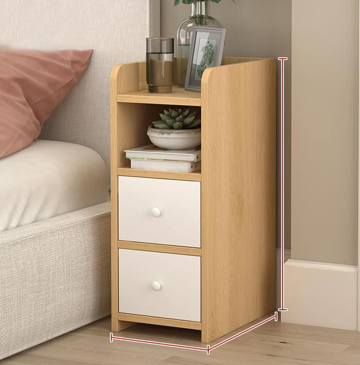 MFurn Contemporary Bedside 
Wooden Table with 2 Drawer and Open Shelf Modern Bedroom Storage Cabinet Living Room Furniture-Various Colours