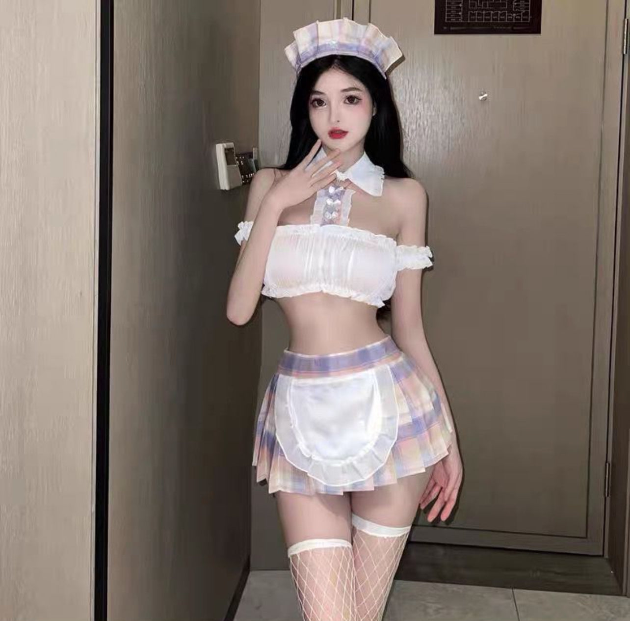 Sexy Uniforms Cute Student Maid Mini Dress Elegant Halter Neck T Shirt Sweet Hot Sexy