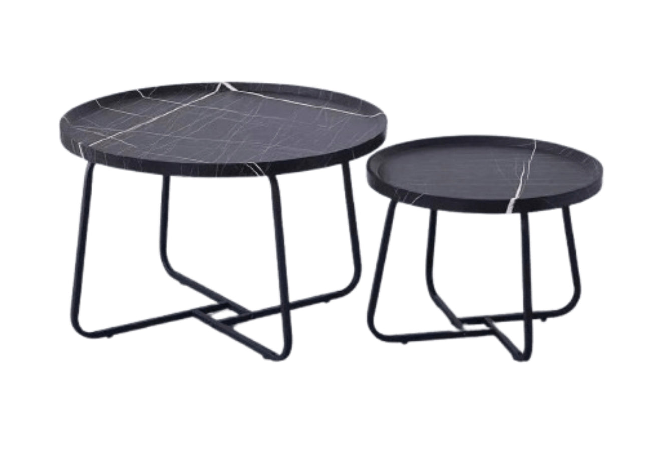 MFurn 2-Piece Round Coffee Table Set – Modern Wood Raised Edge with Metal Frame