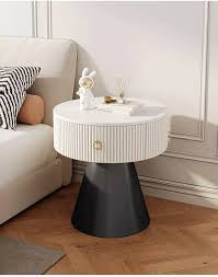 MFurn 
Round Nightstands with Porcelain Slab Tabletop Modern Nightstand with Storage Round Accent Table Bedside Table Sofa Side Table for Living Room