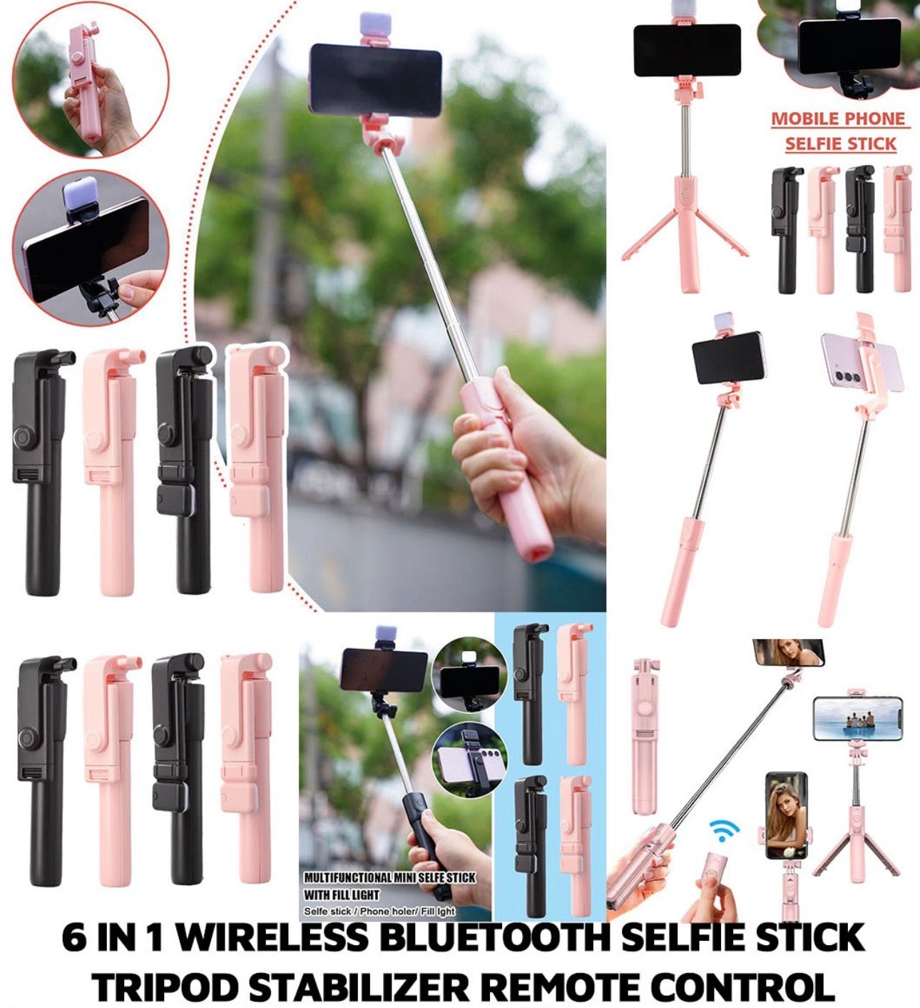Mtech Wireless Selfie Stick Tripod 6:1 | 360° Rotation Remote Control Stand-Various Colours