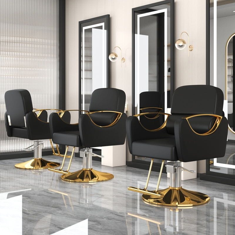 MFurn Luxury Hydraulic Salon Styling Chair – Modern Barber & Hairdresser Chair – Black & Gold