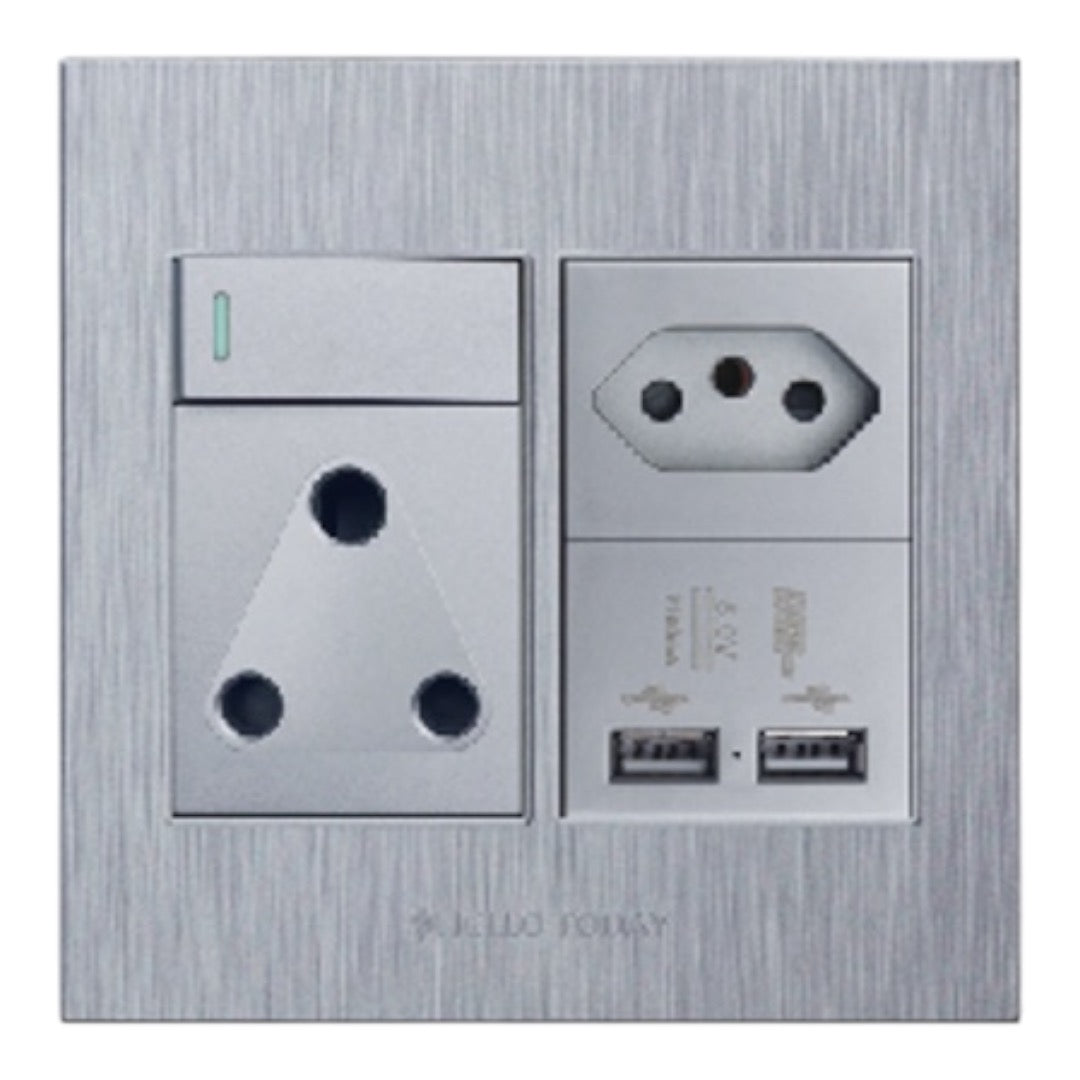 HELLO TODAY 4x4 Usb/euro/single Socket Silver Design